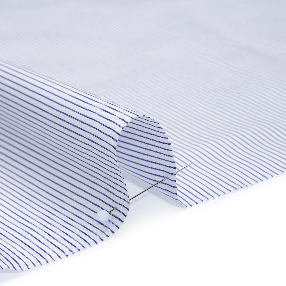 Cotton Poplin Shirting - Dark Blue and White Pinstripes - Deadstock Cotton Poplin Shirting - Dark Blue and White Pinstripes - Deadstock