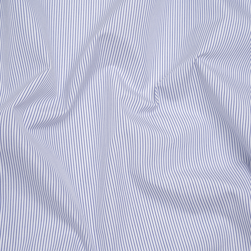 Cotton Poplin Shirting - Dark Blue and White Pinstripes - Deadstock Cotton Poplin Shirting - Dark Blue and White Pinstripes - Deadstock