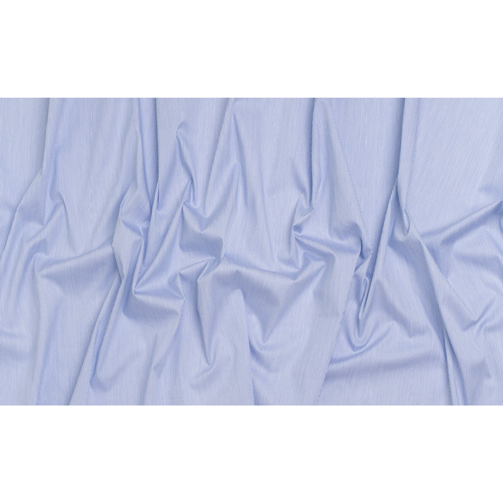 Cotton Twill Shirting - Bright Blue and White Pinstripes - Deadstock Cotton Twill Shirting - Bright Blue and White Pinstripes - Deadstock