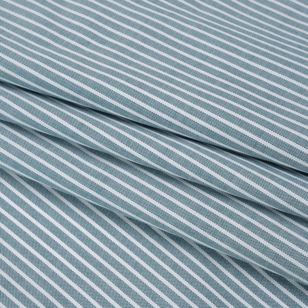 Cotton Oxford Shirting - Spruce Green and White Stripes - Designer Deadstock Cotton Oxford Shirting - Spruce Green and White Stripes - Designer Deadstock