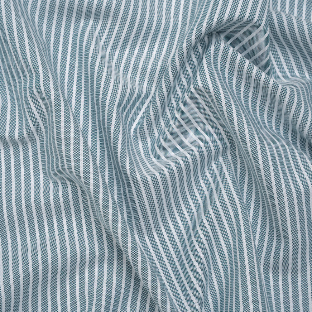 Cotton Oxford Shirting - Spruce Green and White Stripes - Designer Deadstock Cotton Oxford Shirting - Spruce Green and White Stripes - Designer Deadstock
