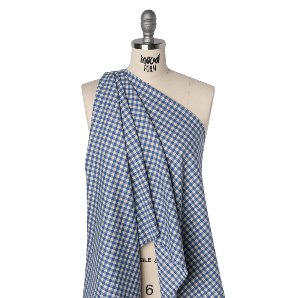 Brushed Cotton Twill Shirting - Blue and Cream Gingham Check - Designer Deadstock Brushed Cotton Twill Shirting - Blue and Cream Gingham Check - Designer Deadstock