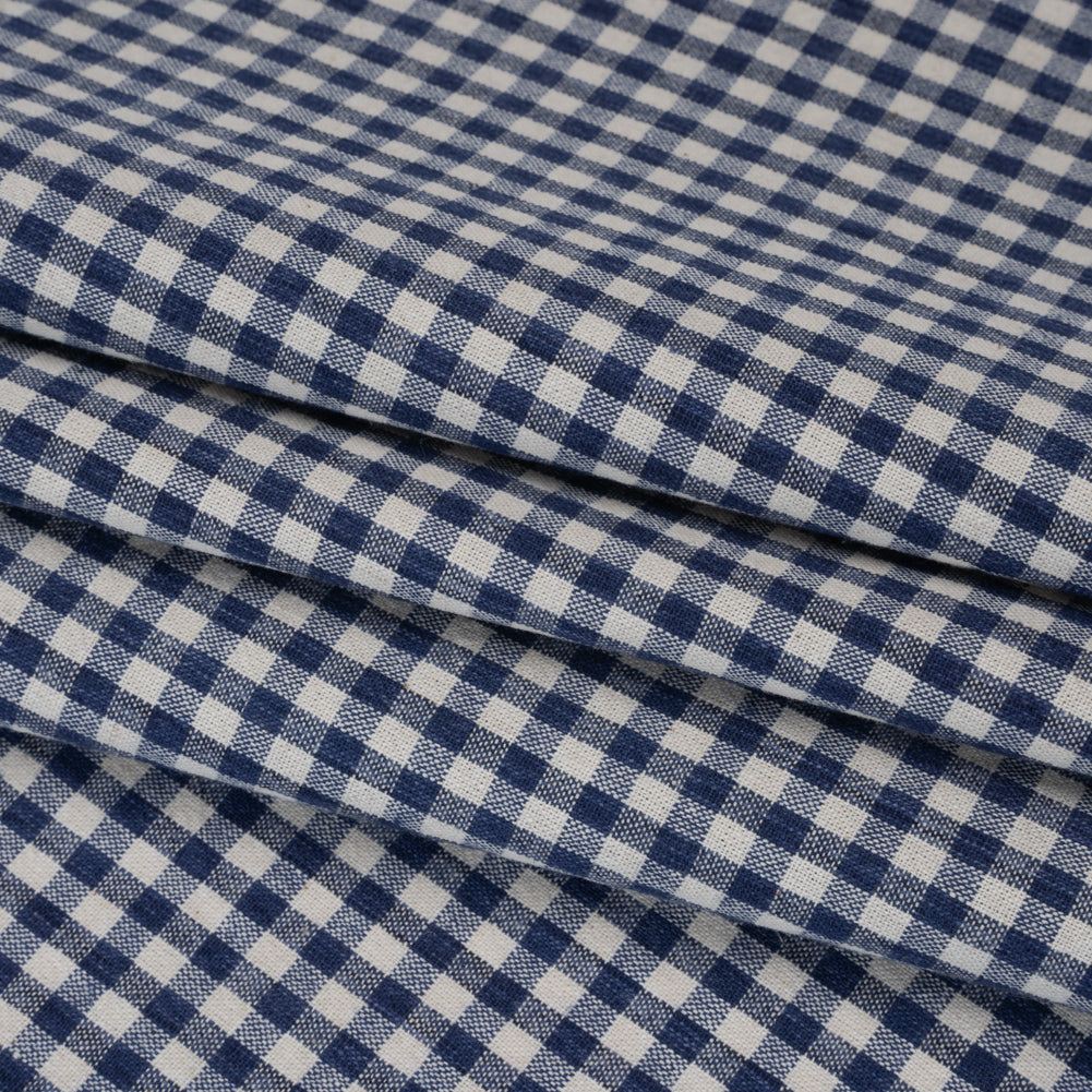 Cotton Homespun Rustic Shirting - Marine Blue and Cream Gingham Check - Deadstock Cotton Homespun Rustic Shirting - Marine Blue and Cream Gingham Check - Deadstock