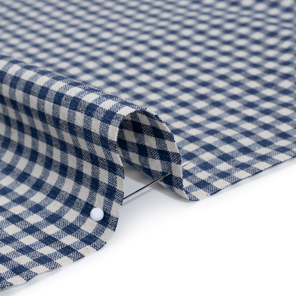Cotton Homespun Rustic Shirting - Marine Blue and Cream Gingham Check - Deadstock Cotton Homespun Rustic Shirting - Marine Blue and Cream Gingham Check - Deadstock