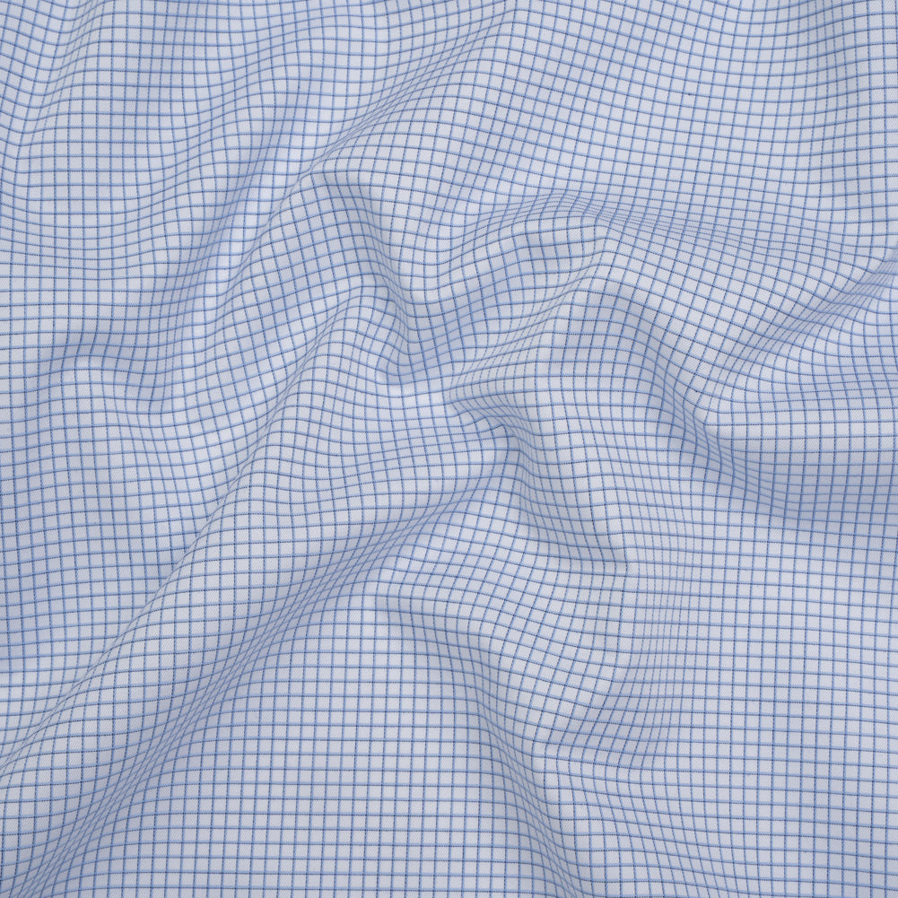 Cotton Twill Shirting - Blue and White Graph Paper Checks - Deadstock Cotton Twill Shirting - Blue and White Graph Paper Checks - Deadstock