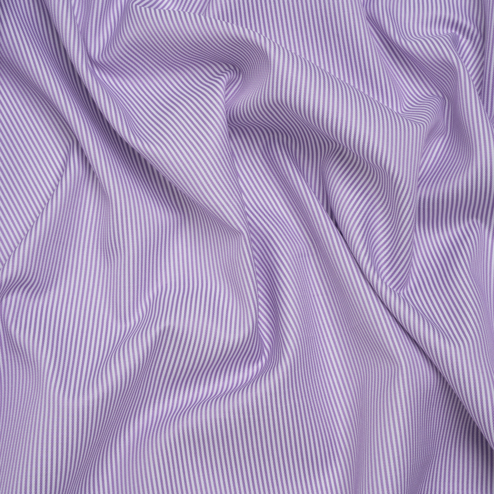 Cotton Herringbone Twill Shirting - Lavender and White Stripes - Deadstock Cotton Herringbone Twill Shirting - Lavender and White Stripes - Deadstock