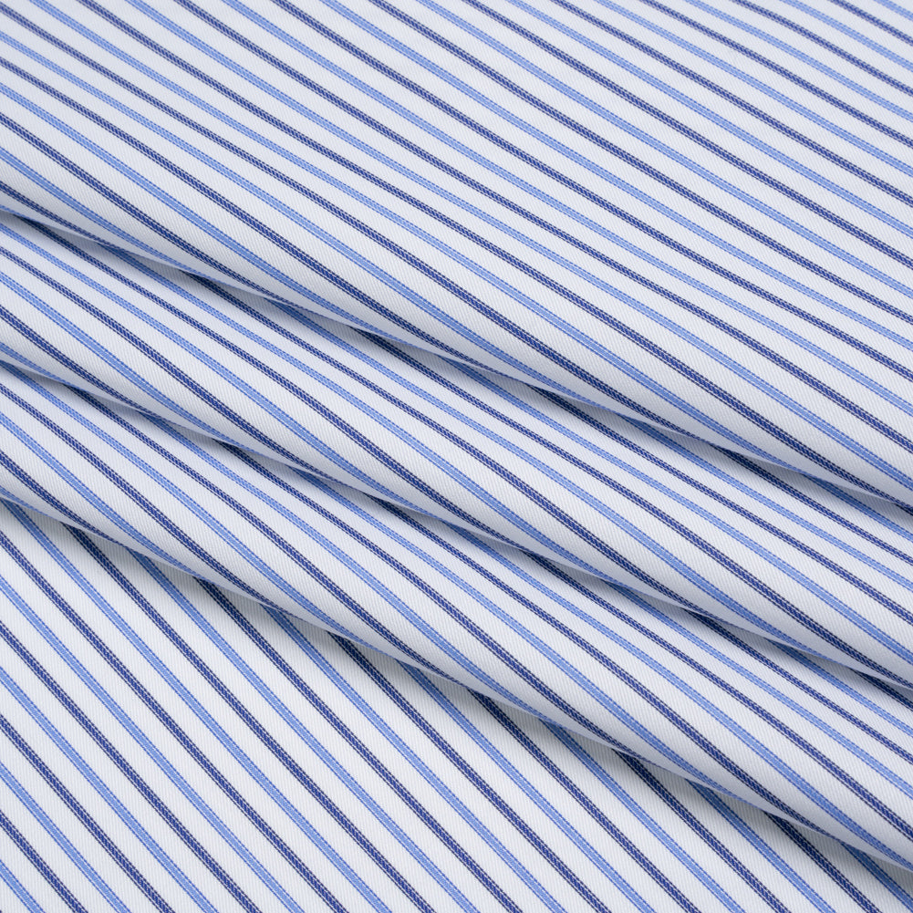 Cotton Twill Shirting - Country Blue, Navy and White Stripes - Deadstock Folded Cotton Twill Shirting - Country Blue, Navy and White Stripes - Deadstock Folded