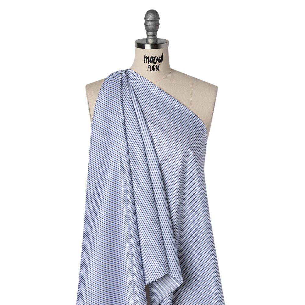 Cotton Twill Shirting - Country Blue, Navy and White Stripes - Deadstock Drape Cotton Twill Shirting - Country Blue, Navy and White Stripes - Deadstock Drape