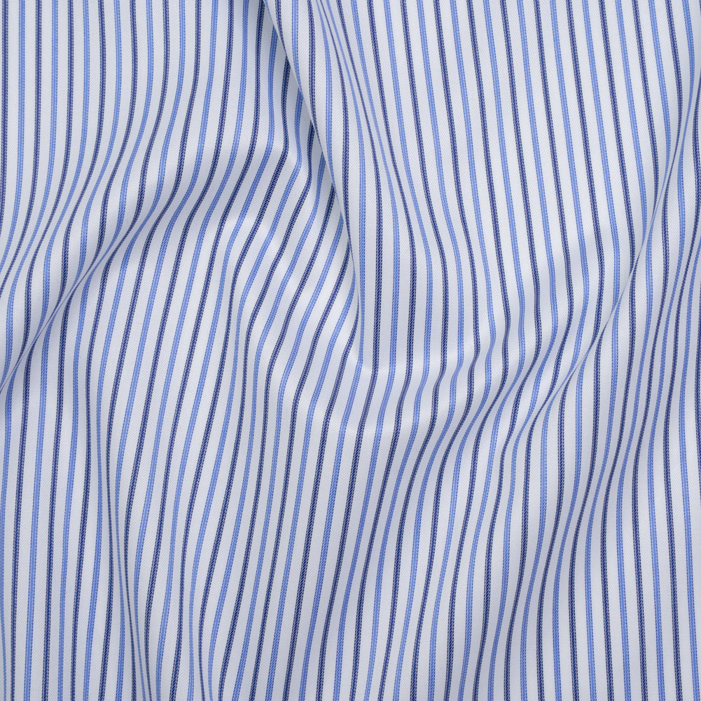Cotton Twill Shirting - Country Blue, Navy and White Stripes - Deadstock Cotton Twill Shirting - Country Blue, Navy and White Stripes - Deadstock