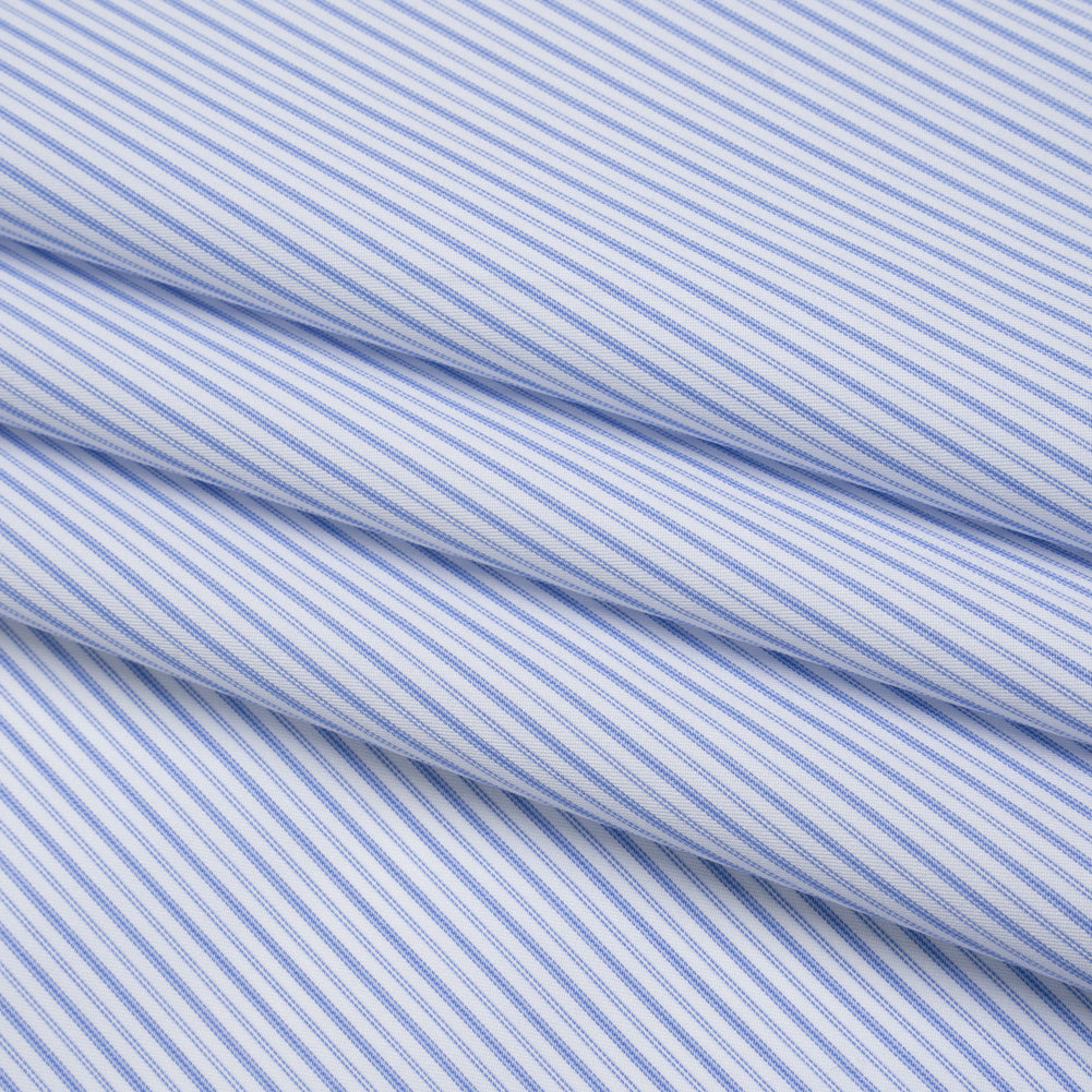 Cotton Twill Shirting - Blue and White Alternating Thick and Thin Stripes - Deadstock Cotton Twill Shirting - Blue and White Alternating Thick and Thin Stripes - Deadstock