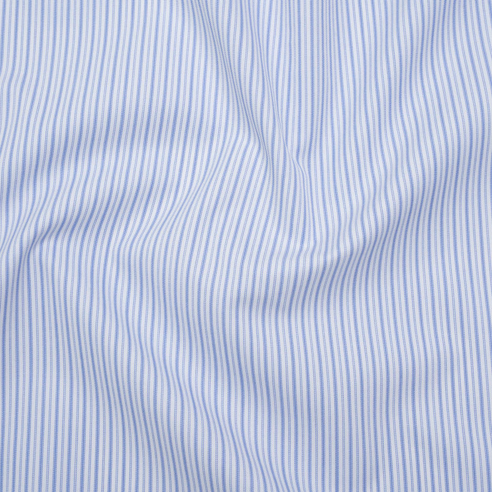 Cotton Twill Shirting - Blue and White Alternating Thick and Thin Stripes - Deadstock Cotton Twill Shirting - Blue and White Alternating Thick and Thin Stripes - Deadstock