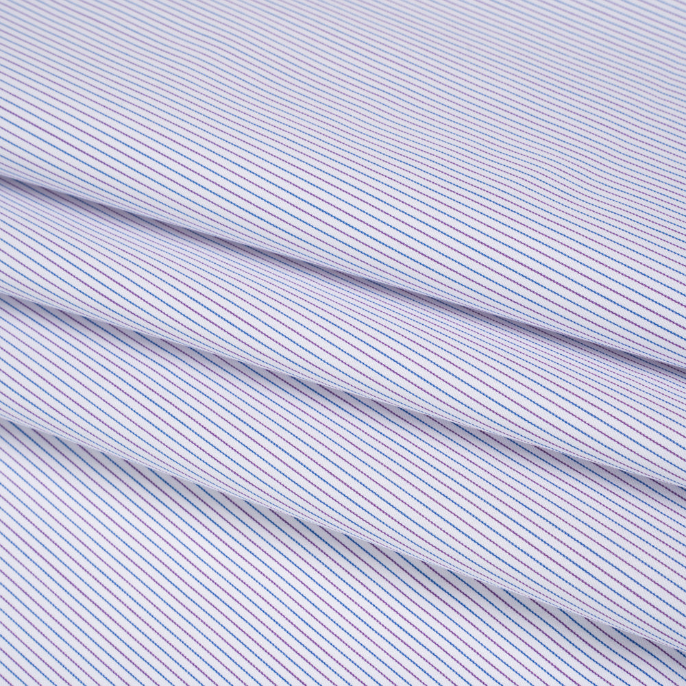 Cotton Twill Shirting - Blue, Purple and White Pinstripes - Deadstock Cotton Twill Shirting - Blue, Purple and White Pinstripes - Deadstock