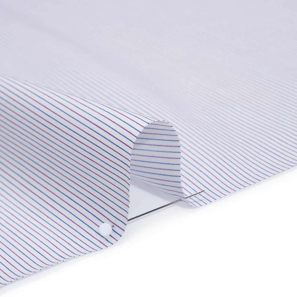 Cotton Twill Shirting - Blue, Purple and White Pinstripes - Deadstock Cotton Twill Shirting - Blue, Purple and White Pinstripes - Deadstock