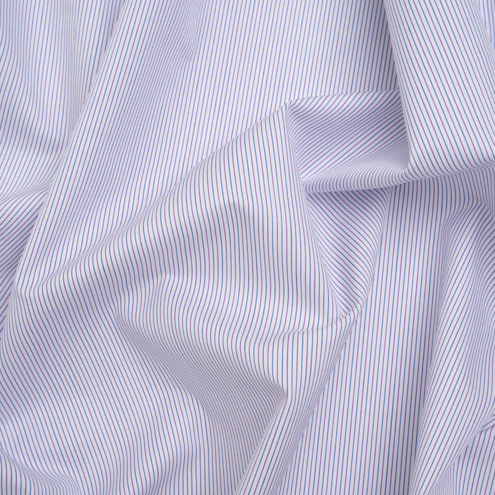 Cotton Twill Shirting - Blue, Purple and White Pinstripes - Deadstock Cotton Twill Shirting - Blue, Purple and White Pinstripes - Deadstock