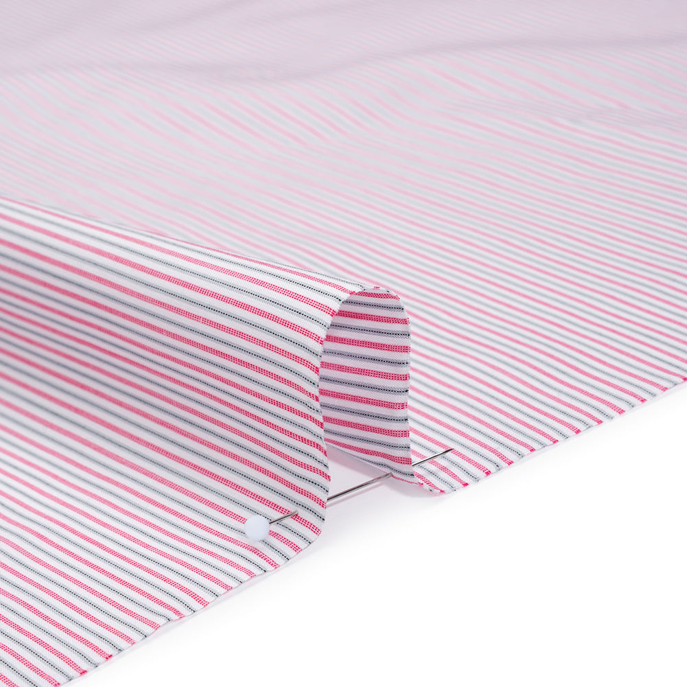 Cotton Shirting - Red, Black and White Stripes - Deadstock Cotton Shirting - Red, Black and White Stripes - Deadstock