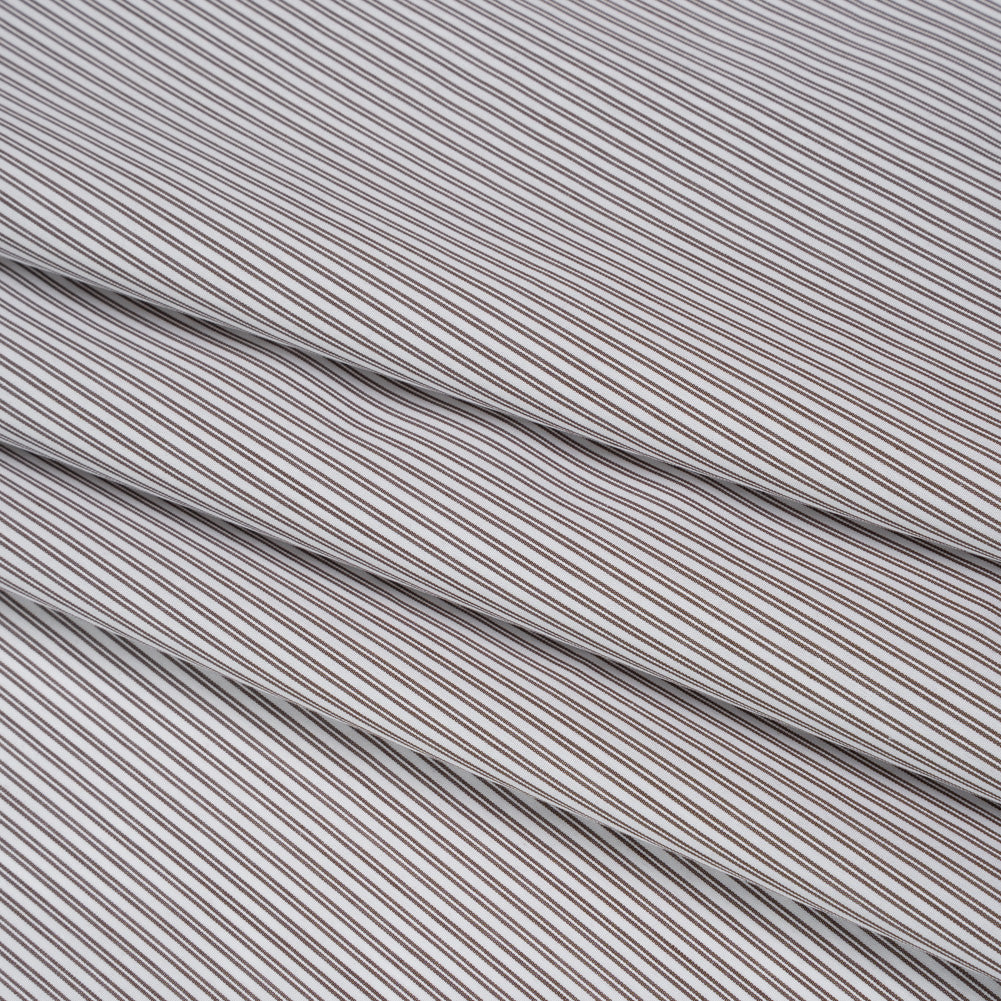 Cotton Shirting - White and Olive Brown Paired Stripes - Deadstock Cotton Shirting - White and Olive Brown Paired Stripes - Deadstock