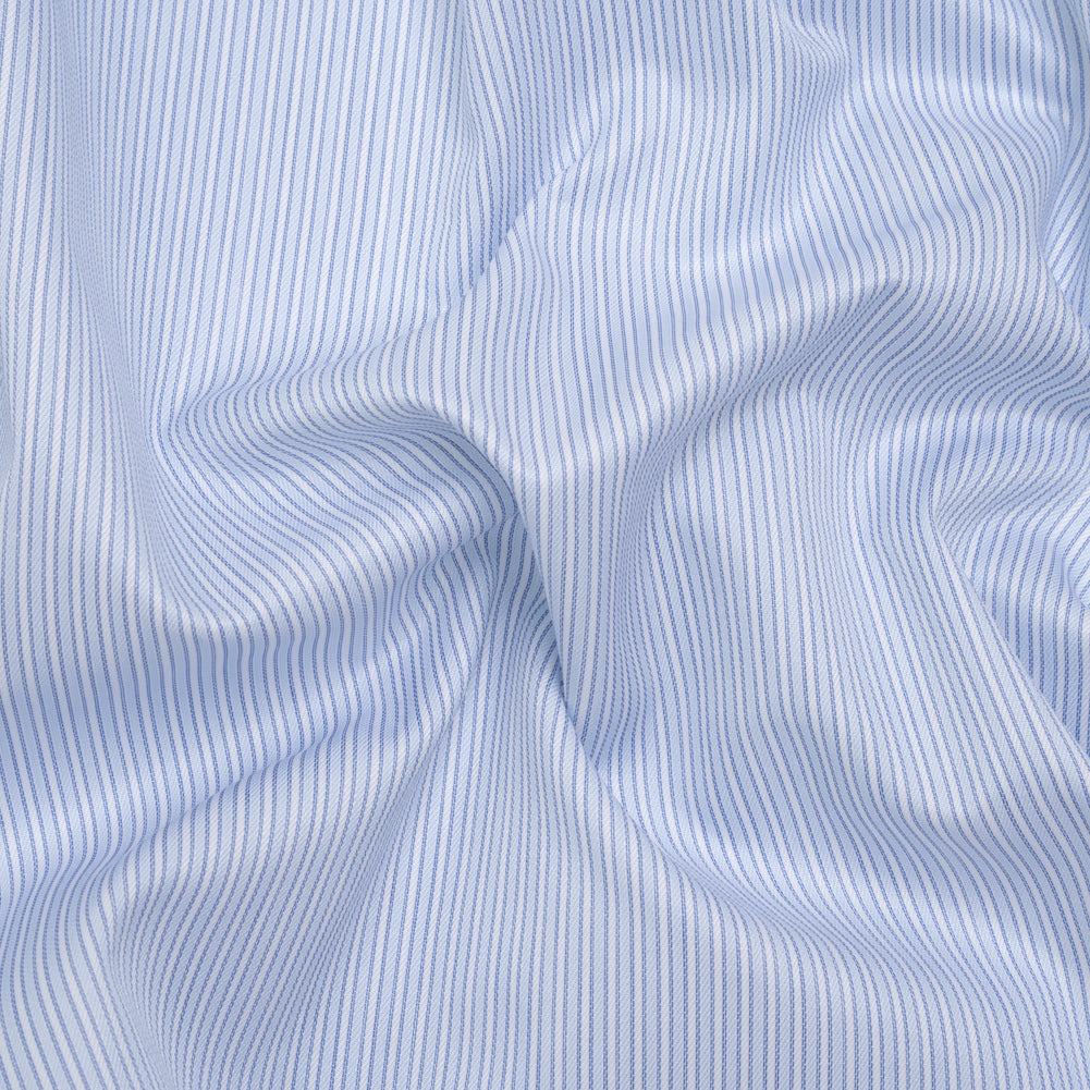 Cotton Twill Shirting - Sky Blue, Blue and White Bordered Candy Stripes - Deadstock Cotton Twill Shirting - Sky Blue, Blue and White Bordered Candy Stripes - Deadstock