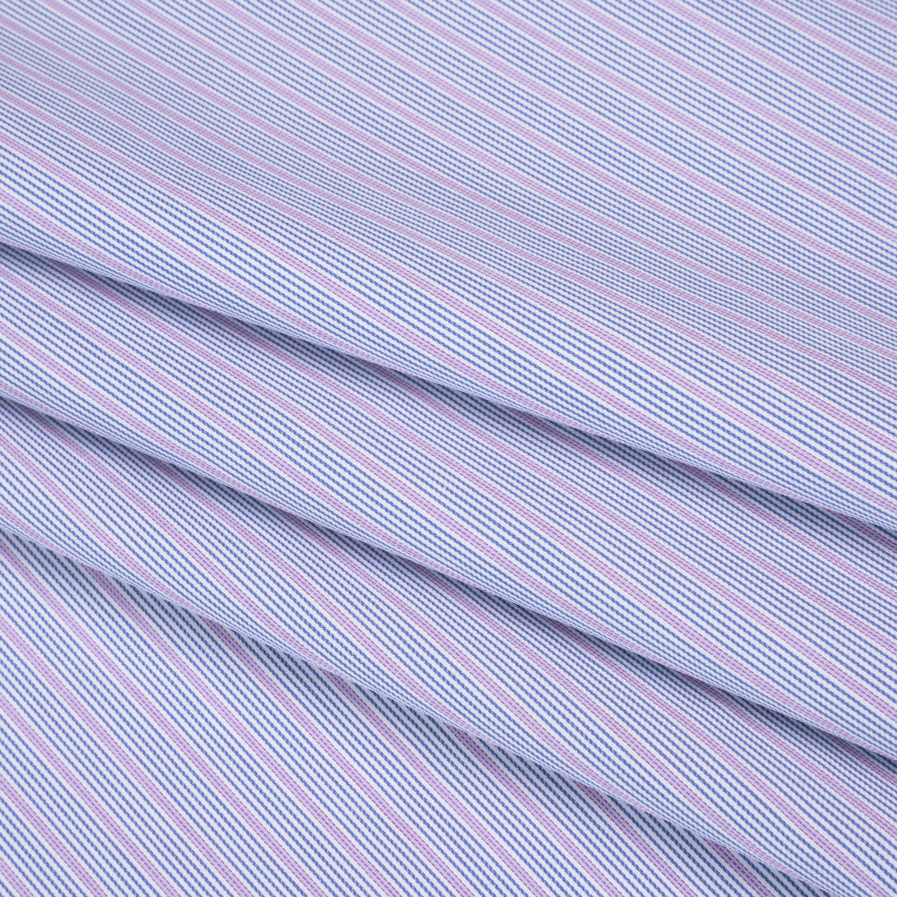 Cotton Twill Shirting - Dark Blue, Purple and White Stripes - Deadstock Cotton Twill Shirting - Dark Blue, Purple and White Stripes - Deadstock