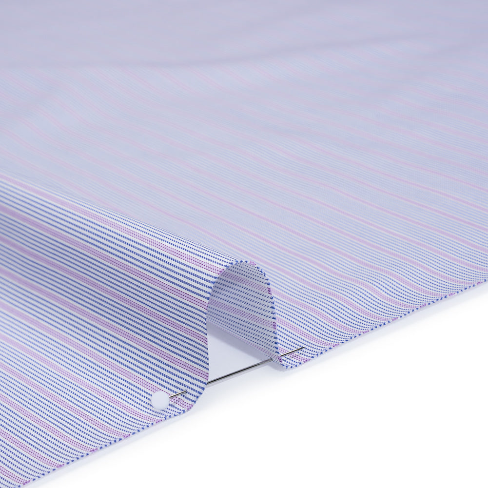 Cotton Twill Shirting - Dark Blue, Purple and White Stripes - Deadstock Cotton Twill Shirting - Dark Blue, Purple and White Stripes - Deadstock