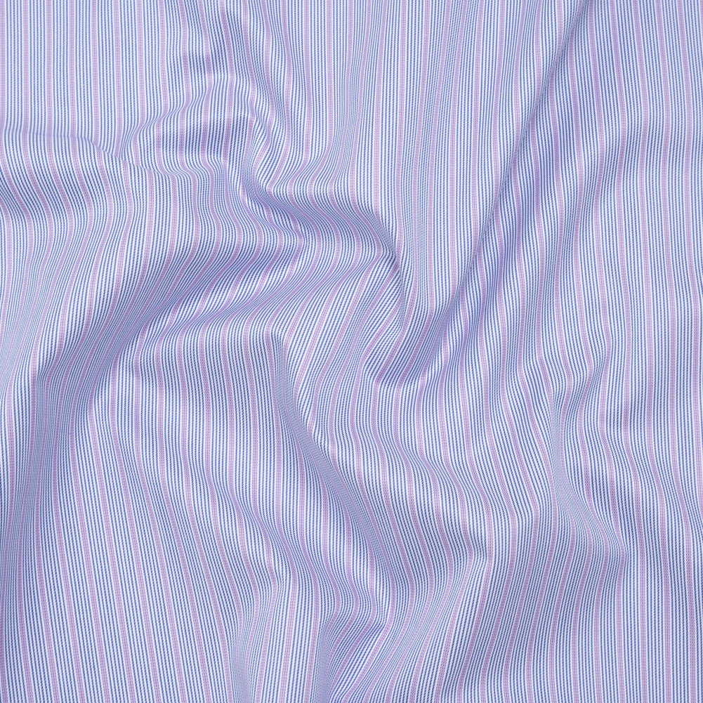 Cotton Twill Shirting - Dark Blue, Purple and White Stripes - Deadstock Cotton Twill Shirting - Dark Blue, Purple and White Stripes - Deadstock