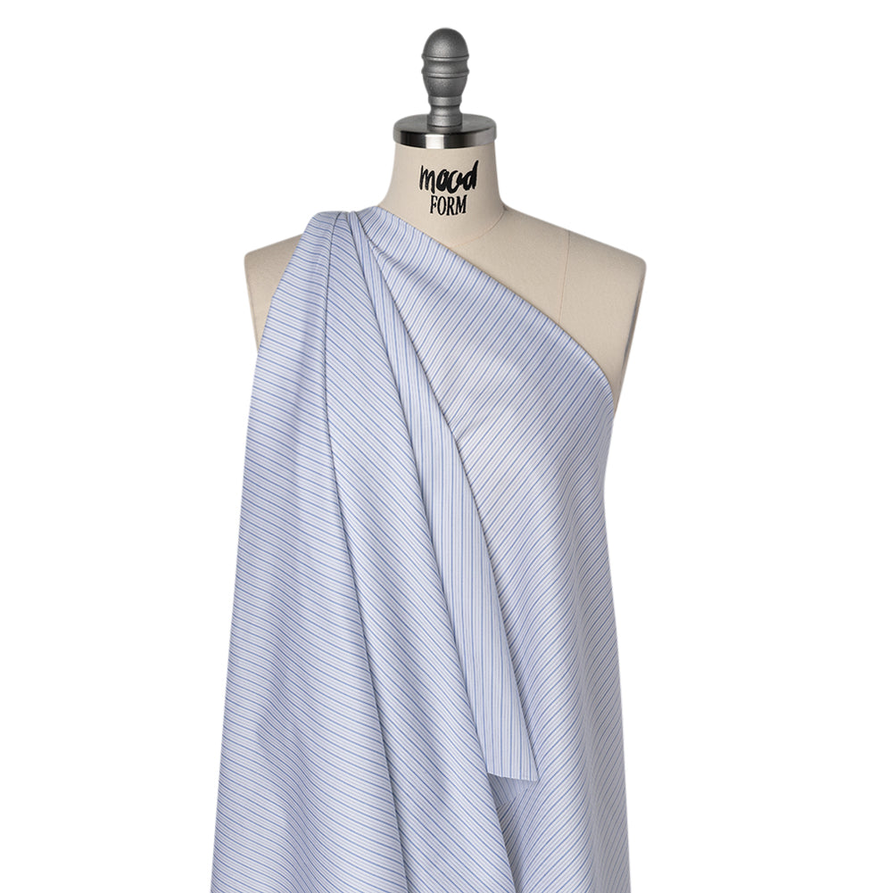 Cotton Twill Shirting - Sky Blue, Navy and White Stripes - Deadstock Cotton Twill Shirting - Sky Blue, Navy and White Stripes - Deadstock
