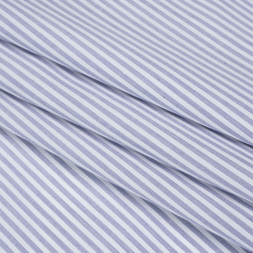 Cotton Basketweave Shirting - Blue and White Candy Stripes - Deadstock Cotton Basketweave Shirting - Blue and White Candy Stripes - Deadstock