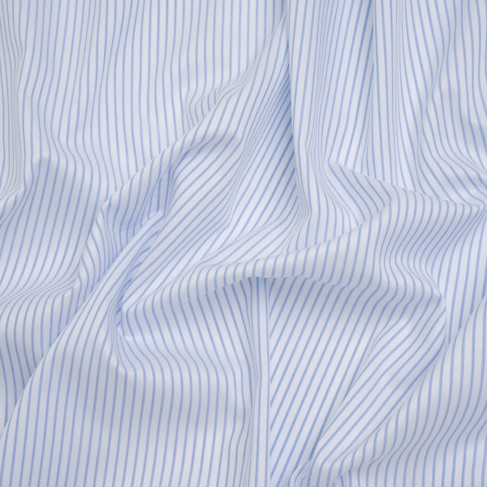 Tiny Herringbone Cotton Twill Shirting - Light Blue and White Stripes - Deadstock Tiny Herringbone Cotton Twill Shirting - Light Blue and White Stripes - Deadstock