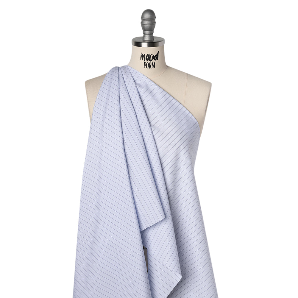 Cotton Shirting - Sky Blue, Navy and White Stripes - Deadstock Cotton Shirting - Sky Blue, Navy and White Stripes - Deadstock