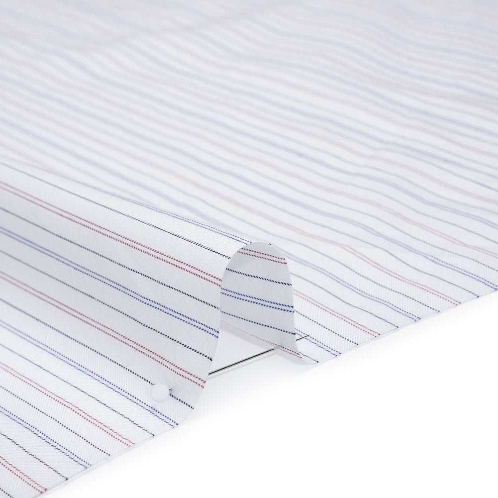 Cotton Herringbone Twill Shirting - White, Blue and Red Pinstripes - Deadstock Cotton Herringbone Twill Shirting - White, Blue and Red Pinstripes - Deadstock