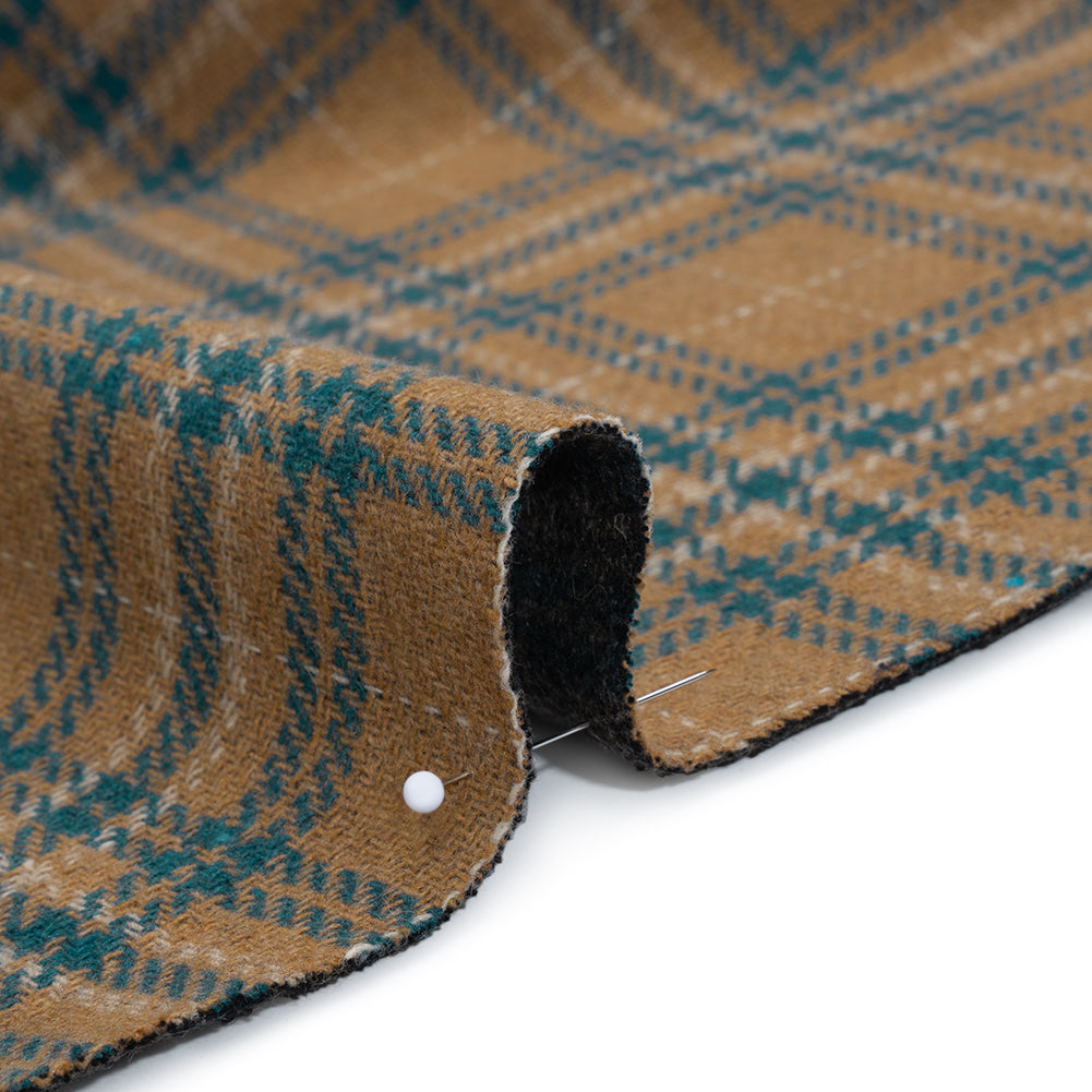 Wool Blend Double Faced Coating Made in Italy - Tan, Dark Teal and Charcoal Plaid - Deadstock Wool Blend Double Faced Coating Made in Italy - Tan, Dark Teal and Charcoal Plaid - Deadstock
