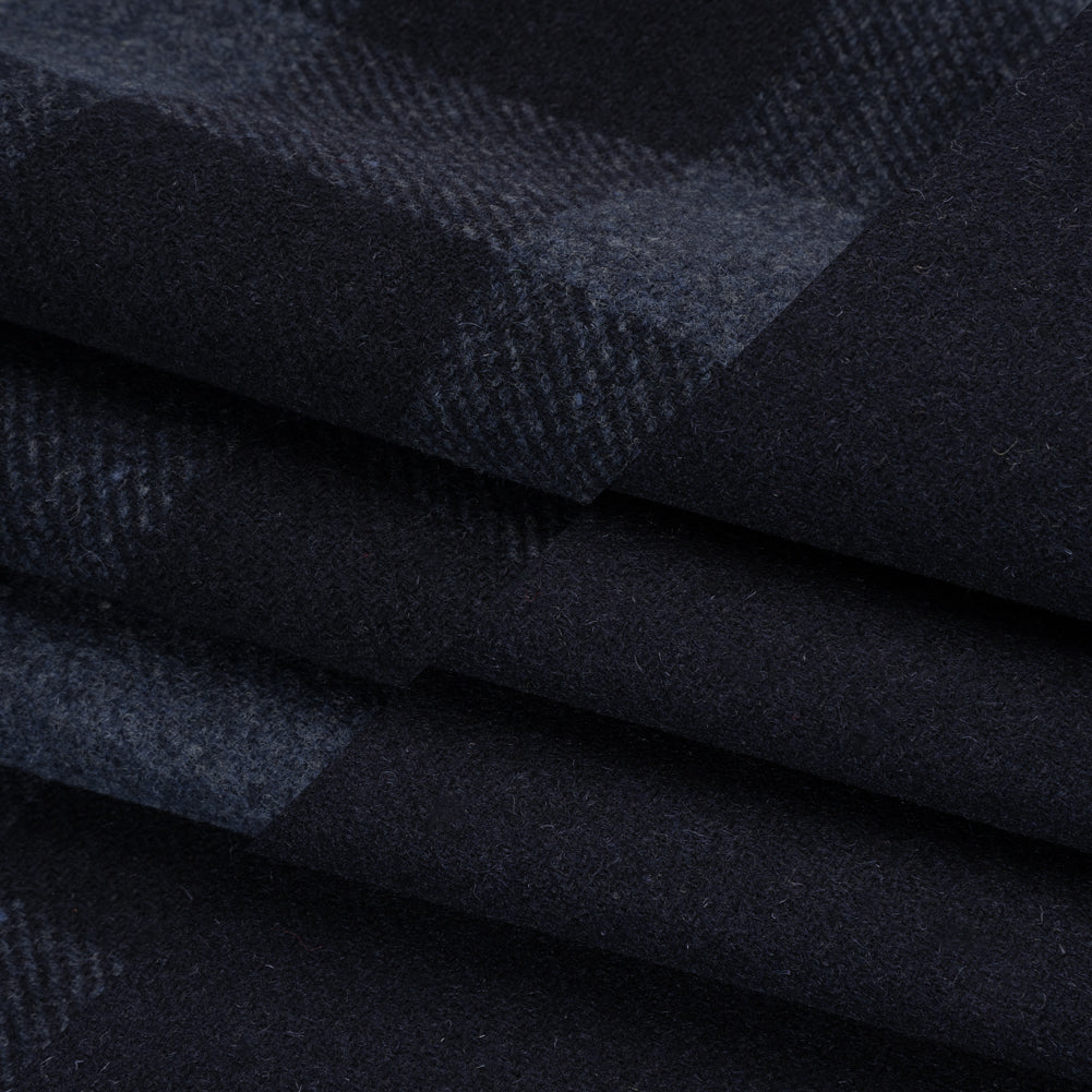 Wool Blend Double Faced Twill Coating Made in Italy - Navy and Dark Blue Buffalo Check - Deadstock Wool Blend Double Faced Twill Coating Made in Italy - Navy and Dark Blue Buffalo Check - Deadstock