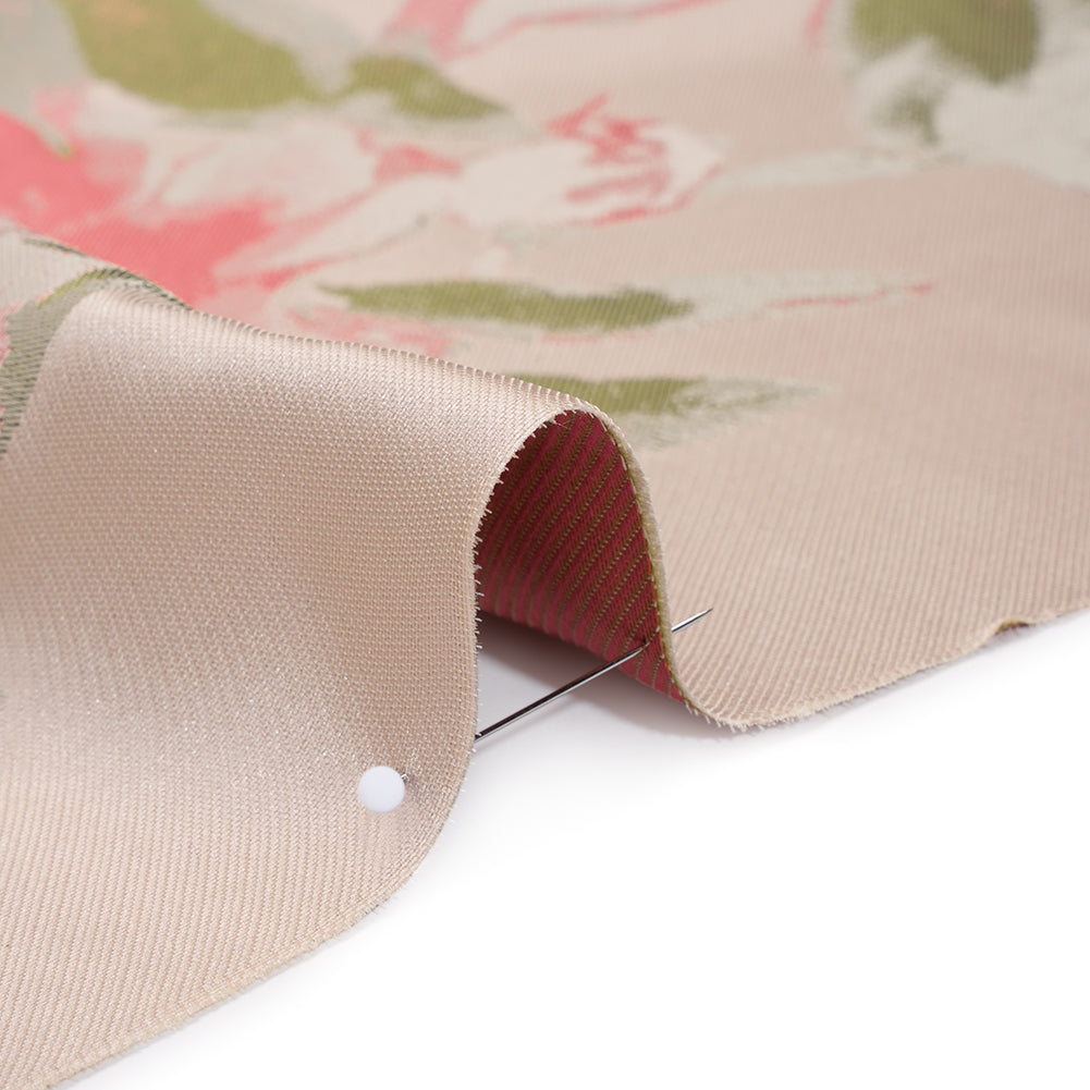 Polyester Brocade Panel Made in Italy - Pale Pink, Light Blue and Leaf Green Floral - Deadstock Polyester Brocade Panel Made in Italy - Pale Pink, Light Blue and Leaf Green Floral - Deadstock