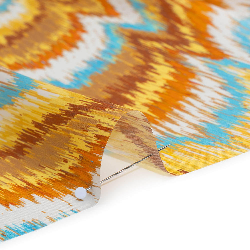 Silk Charmeuse Print 16MM, Made in Italy - Orange, Yellow and Turquoise Ikat Marbled Waves Silk Charmeuse Print 16MM, Made in Italy - Orange, Yellow and Turquoise Ikat Marbled Waves