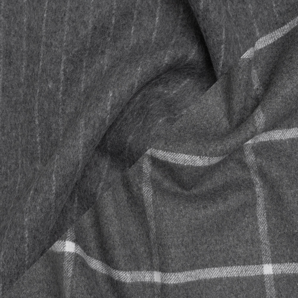 Brushed Wool Blend Double Cloth Coating - Heathered Gray and White Chalk Stripes and Windowpane Checks - Deadstock Brushed Wool Blend Double Cloth Coating - Heathered Gray and White Chalk Stripes and Windowpane Checks - Deadstock
