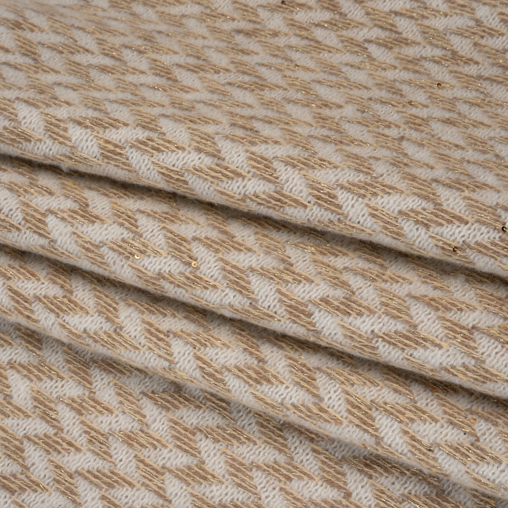 Metallic Brushed Polyester Tweed with Baby Sequins - Off White, Tan and Beige Geometric - Deadstock Folded Metallic Brushed Polyester Tweed with Baby Sequins - Off White, Tan and Beige Geometric - Deadstock Folded