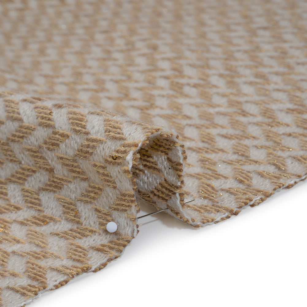 Metallic Brushed Polyester Tweed with Baby Sequins - Off White, Tan and Beige Geometric - Deadstock Detail Metallic Brushed Polyester Tweed with Baby Sequins - Off White, Tan and Beige Geometric - Deadstock Detail