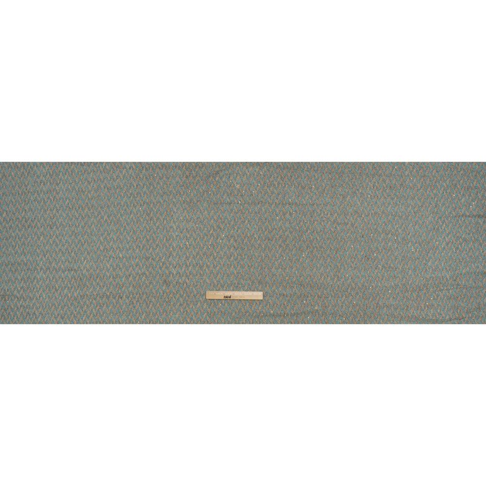 Metallic Brushed Polyester Tweed with Baby Sequins - Baby Blue, Tan and Beige Geometric - Deadstock - Full Metallic Brushed Polyester Tweed with Baby Sequins - Baby Blue, Tan and Beige Geometric - Deadstock - Full