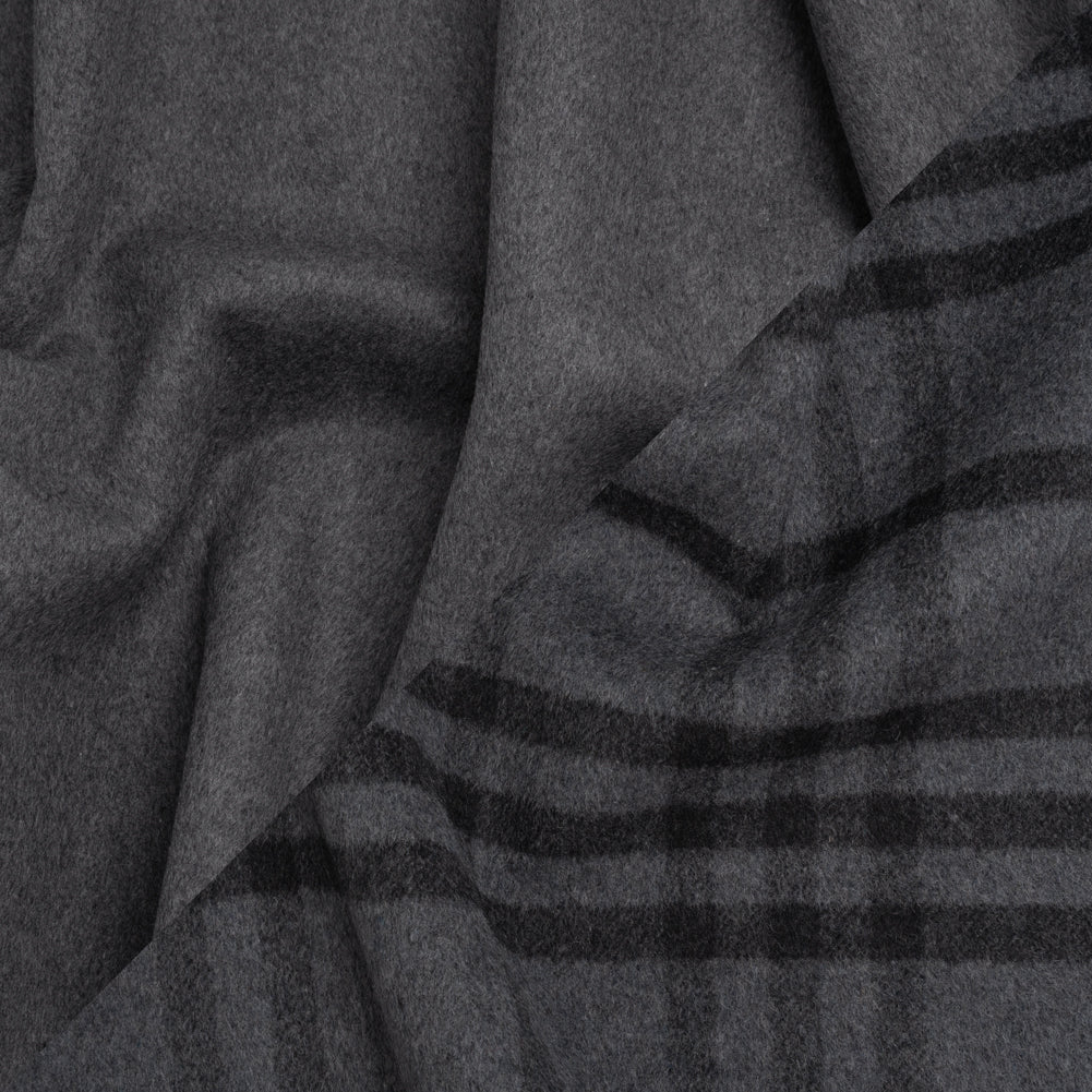 Brushed Wool Blend Double Cloth Twill Coating - Gray and Black Plaid - Deadstock Brushed Wool Blend Double Cloth Twill Coating - Gray and Black Plaid - Deadstock