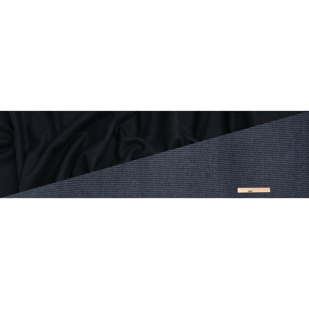 Brushed Wool Blend Double Cloth Coating - Navy and Light Blue Little Houndstooth and Solid - Deadstock - Full Brushed Wool Blend Double Cloth Coating - Navy and Light Blue Little Houndstooth and Solid - Deadstock - Full