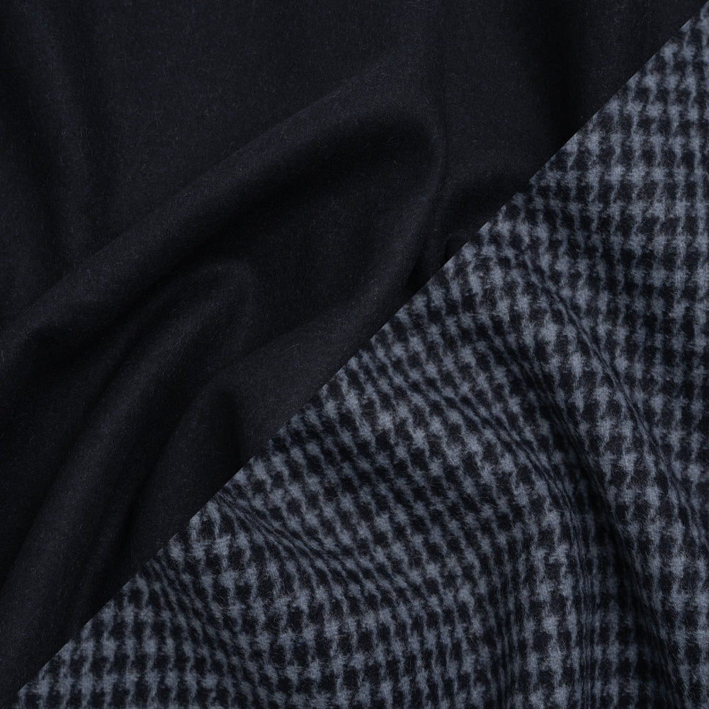 Brushed Wool Blend Double Cloth Coating - Navy and Light Blue Little Houndstooth and Solid - Deadstock Brushed Wool Blend Double Cloth Coating - Navy and Light Blue Little Houndstooth and Solid - Deadstock