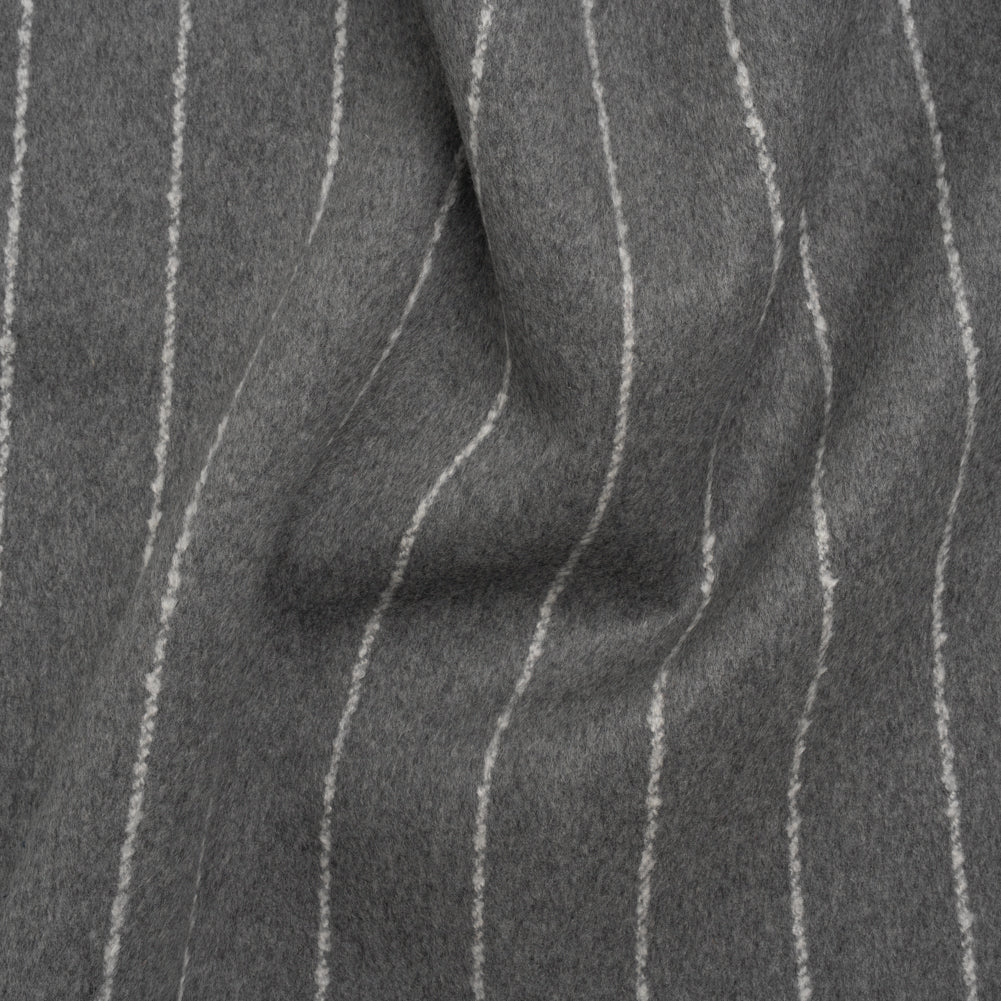 Brushed Wool Blend Double Cloth Twill Coating - Heathered Gray and White Textured Chalk Stripes - Deadstock Brushed Wool Blend Double Cloth Twill Coating - Heathered Gray and White Textured Chalk Stripes - Deadstock