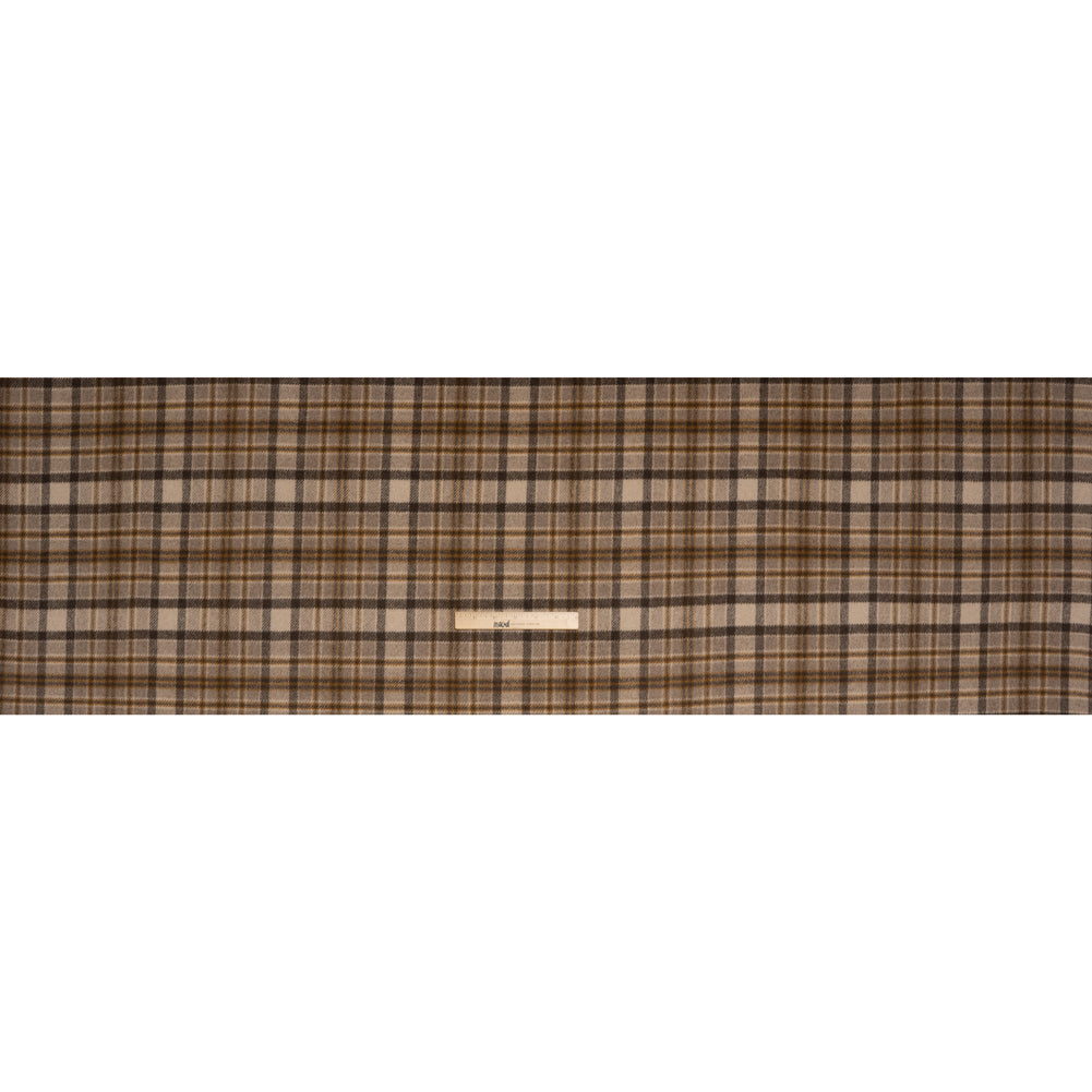 Brushed Wool Blend Double Cloth Twill Coating - Brown, Tan and Beige Plaid - Deadstock - Full Brushed Wool Blend Double Cloth Twill Coating - Brown, Tan and Beige Plaid - Deadstock - Full