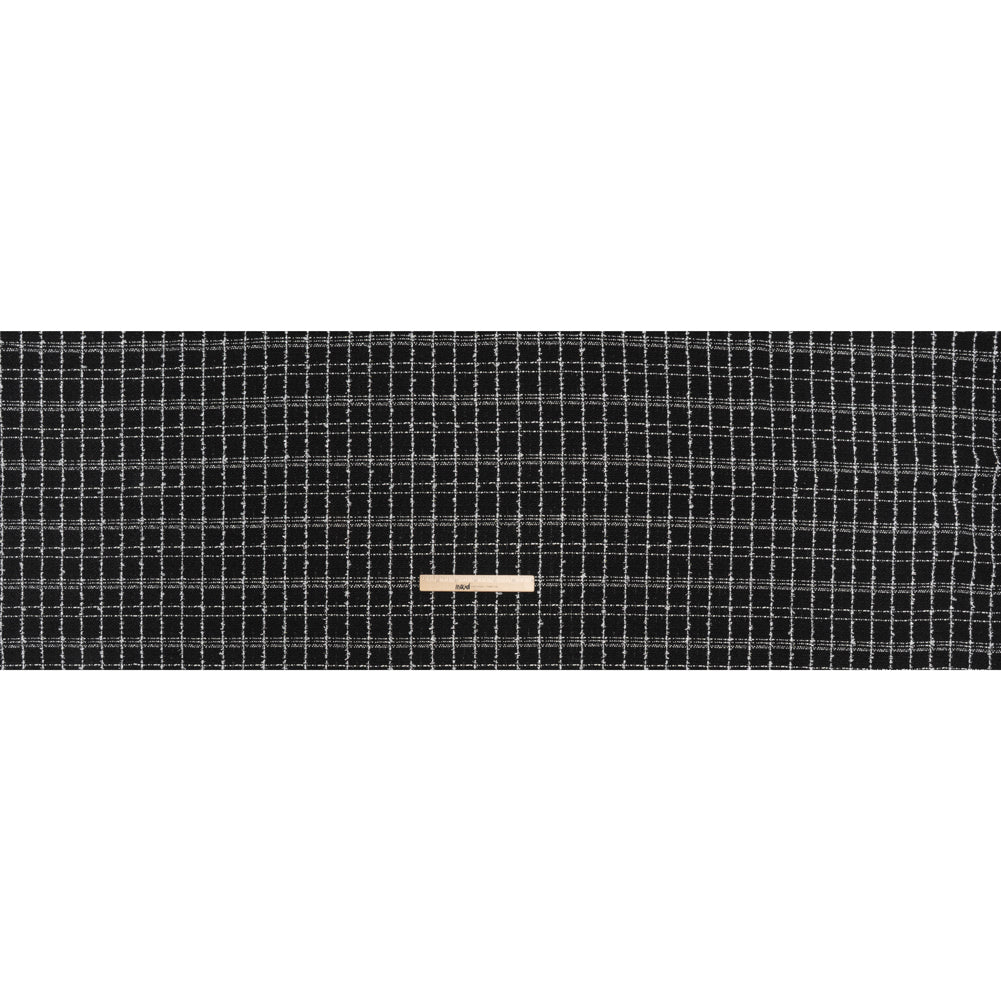 Polyester Tweed with Metallic Eyelash Fringe - Black, Off White and Silver Plaid - Deadstock - Full Polyester Tweed with Metallic Eyelash Fringe - Black, Off White and Silver Plaid - Deadstock - Full