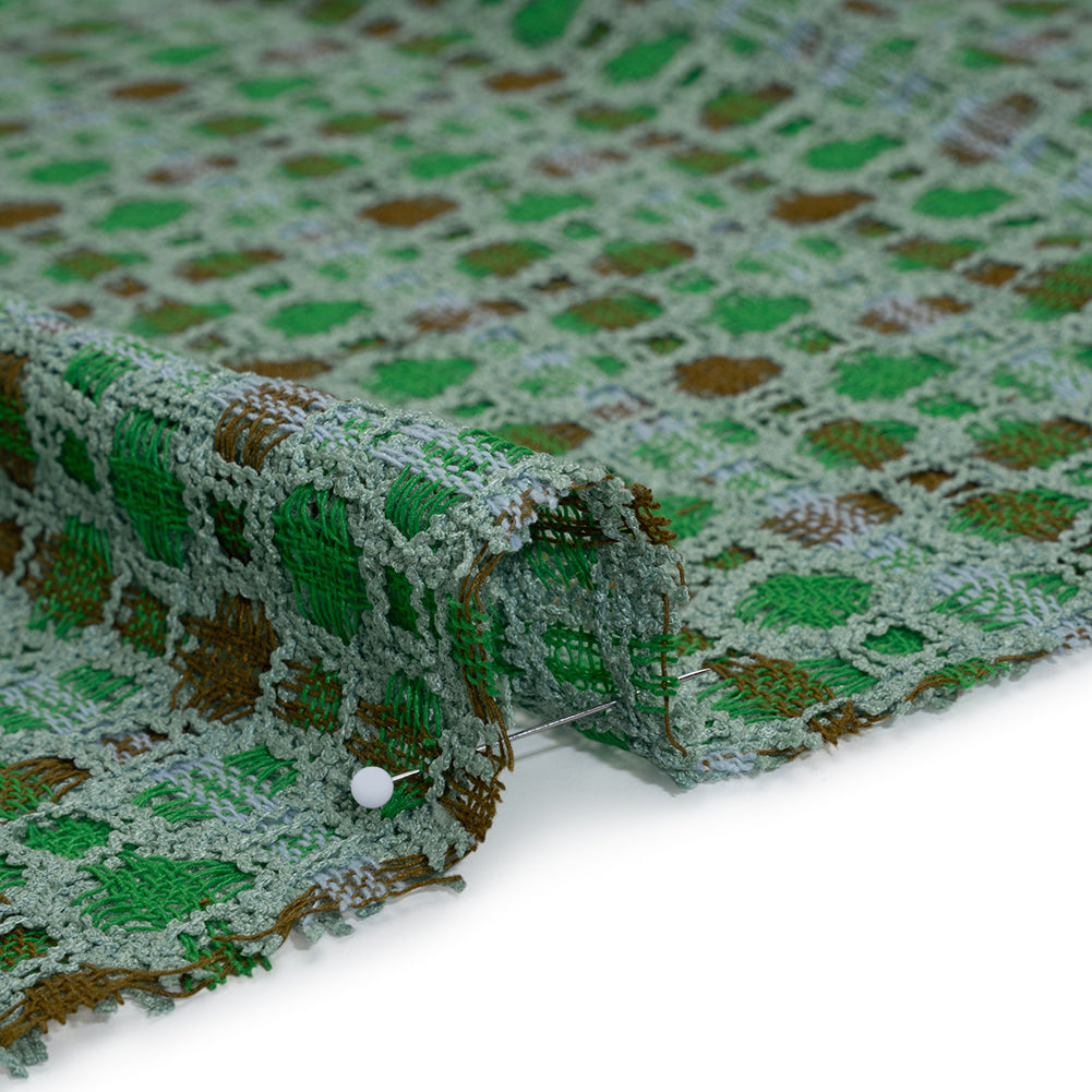 Polyester Boucle Tweed - Kelly Green, Brown and Dark Seafoam Plaid - Deadstock Detail Polyester Boucle Tweed - Kelly Green, Brown and Dark Seafoam Plaid - Deadstock Detail