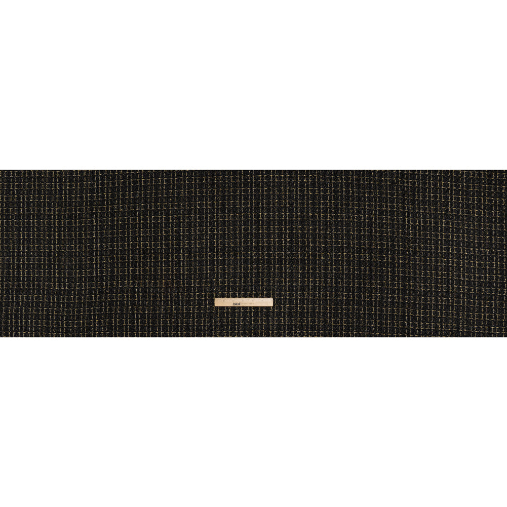 Polyester Tweed with Metallic Accents - Black and Gold Checks - Deadstock - Full Polyester Tweed with Metallic Accents - Black and Gold Checks - Deadstock - Full