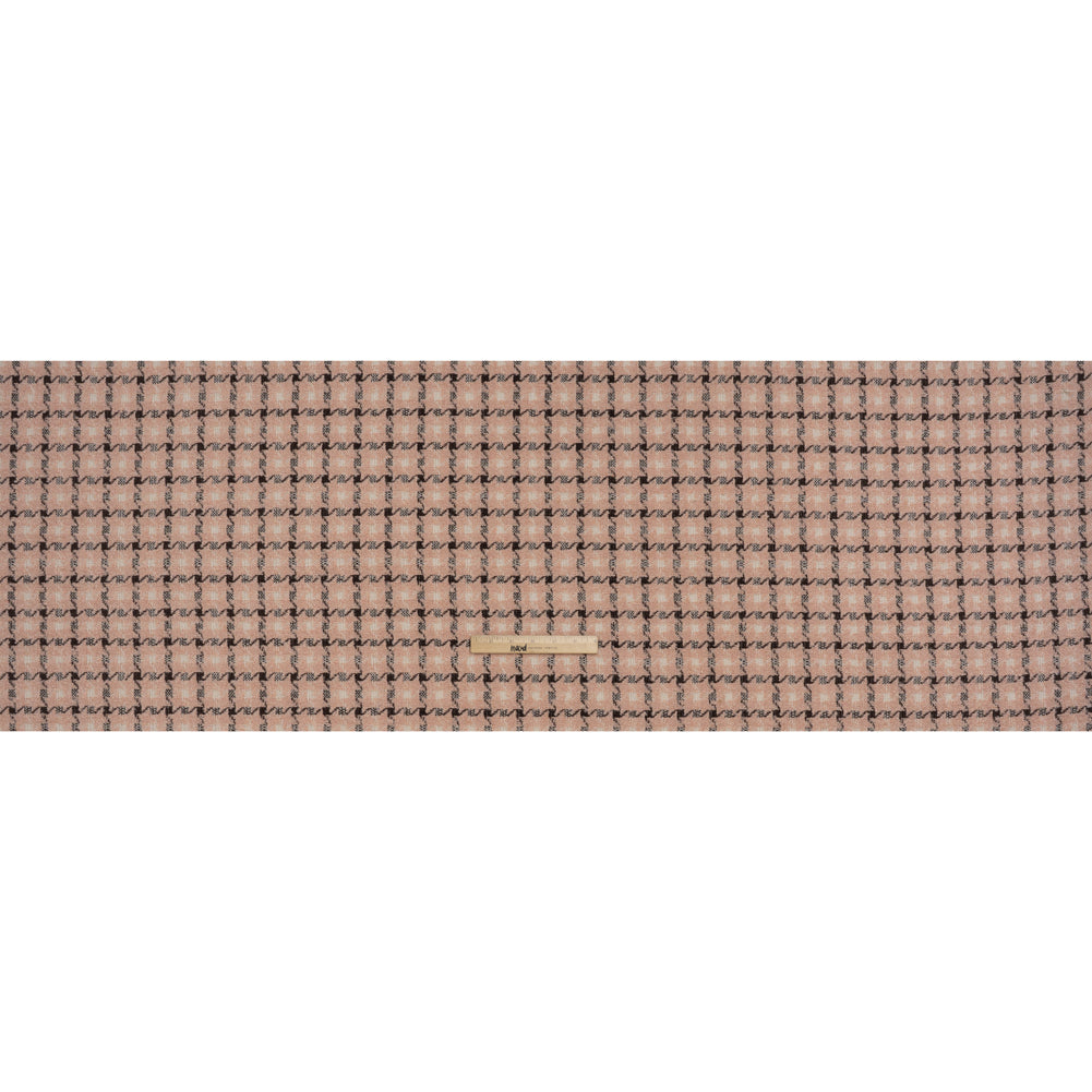 Polyester Boucle Tweed - Blush Pink, Dark Brown and White Houndstooth Check - Deadstock - Full Polyester Boucle Tweed - Blush Pink, Dark Brown and White Houndstooth Check - Deadstock - Full