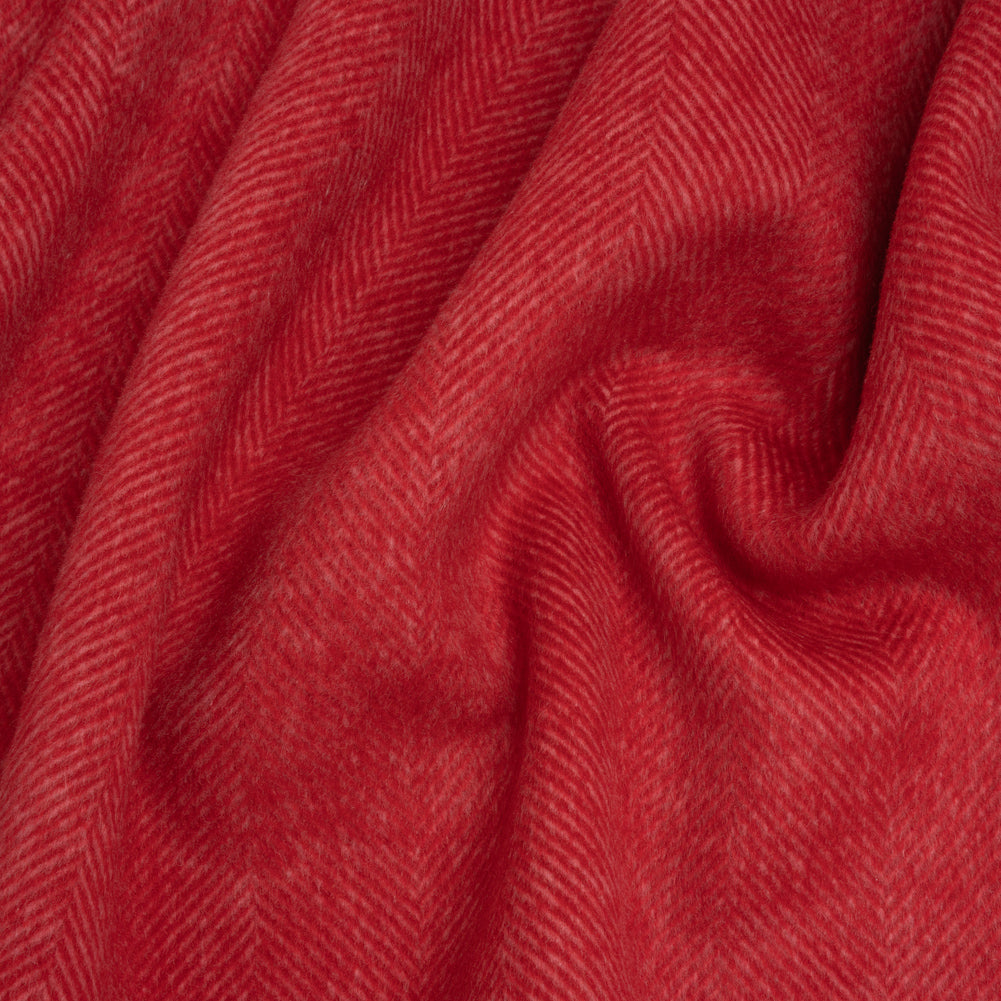Brushed Wool Blend Twill Double Cloth Coating - Cranberry Red and Pink Herringbone - Deadstock Brushed Wool Blend Twill Double Cloth Coating - Cranberry Red and Pink Herringbone - Deadstock
