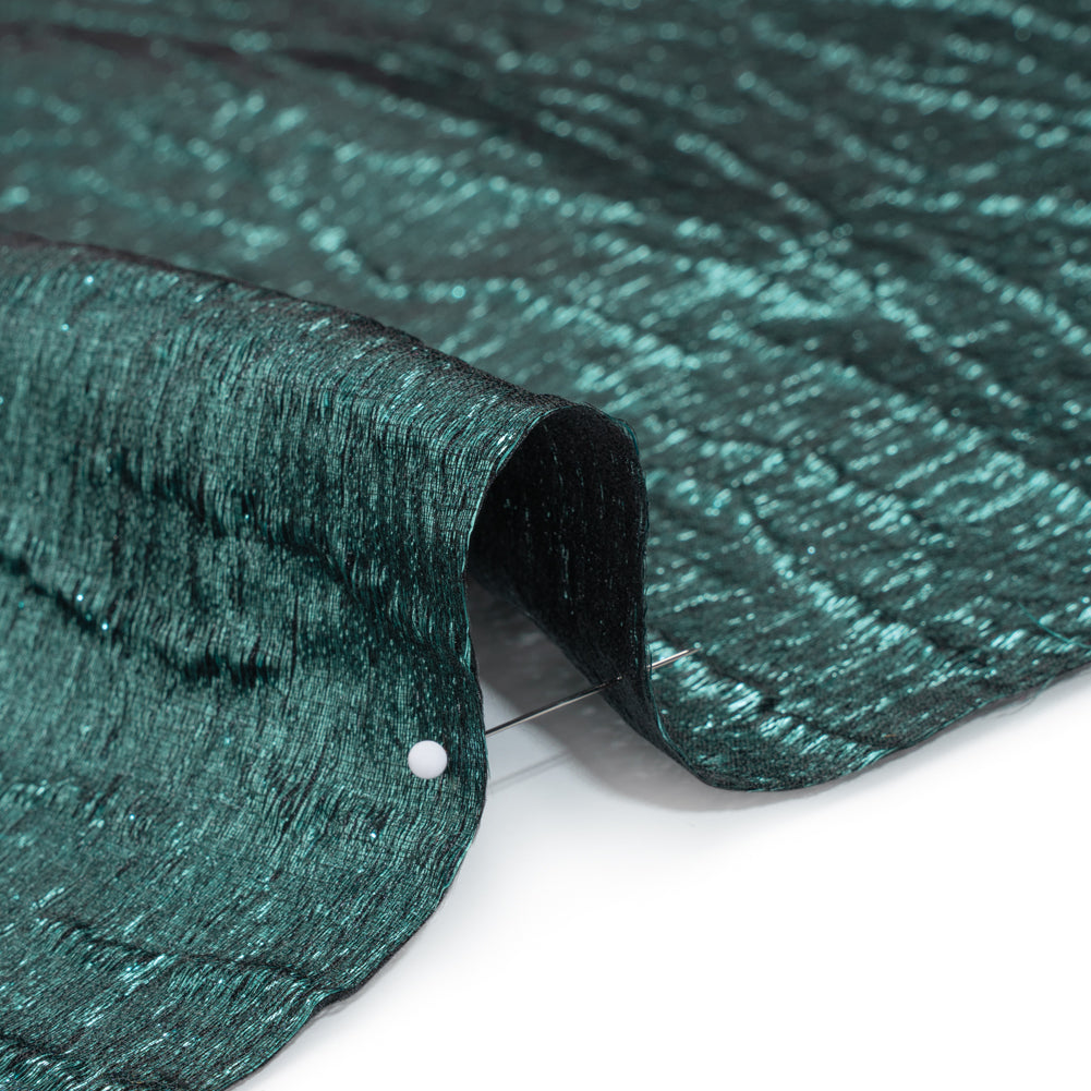 Metallic Polyester Brocade - Light Teal and Black Textured Ripples - Deadstock Detail Metallic Polyester Brocade - Light Teal and Black Textured Ripples - Deadstock Detail