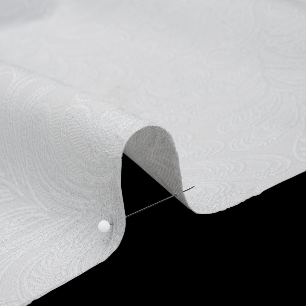 Metallic Polyester Brocade - White Paisley Vines - Deadstock Detail Metallic Polyester Brocade - White Paisley Vines - Deadstock Detail