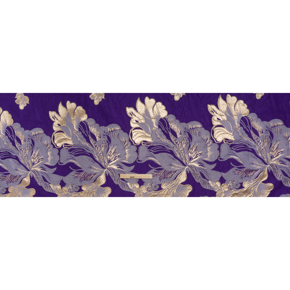 Metallic Polyester Brocade - Royal Purple, Lilac and Gold Floral - Deadstock - Full Metallic Polyester Brocade - Royal Purple, Lilac and Gold Floral - Deadstock - Full
